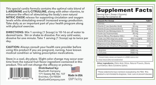L-Arginine 5000mg + L-Citrulline 2000mg Complex Powder Supplement - Nitric Oxide Booster - Heart Health, Circulation, Energy & Endurance - 30 Servings (Pineapple)