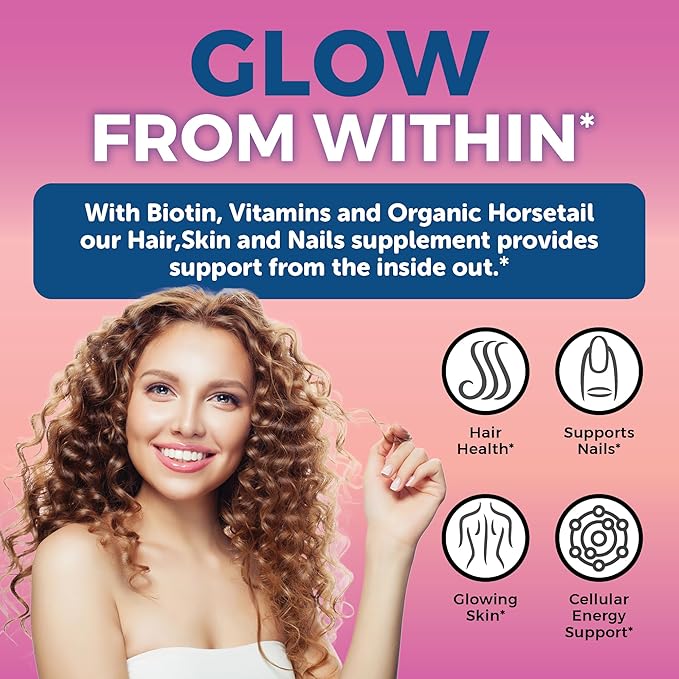 Hair Skin Nails Vitamins for Women - Vegetarian-Friendly Organic Vitamins for Hair Skin and Nail Health Support with Vitamin E & Biotin 5000 mcg to Help Produce Keratin - 120 Tablets
