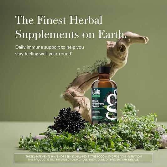 Gaia Herbs Black Elderberry(Sambucus Nigra)Syrup Extra Strength-Immune Support Supplement-Made with Organic Black Elderberries for Immune System-USDA Certified Organic Formula-5.4 Fl Oz(32-Day Supply)