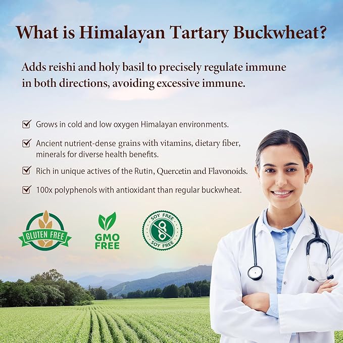 Himalayan Tartary Buckwheat Supplement with Quercetin, Zinc, Rutin, Vitamin C, D, Curcumin for Immune Support & Antioxidant & Gut Health - 240 Vegan Capsules