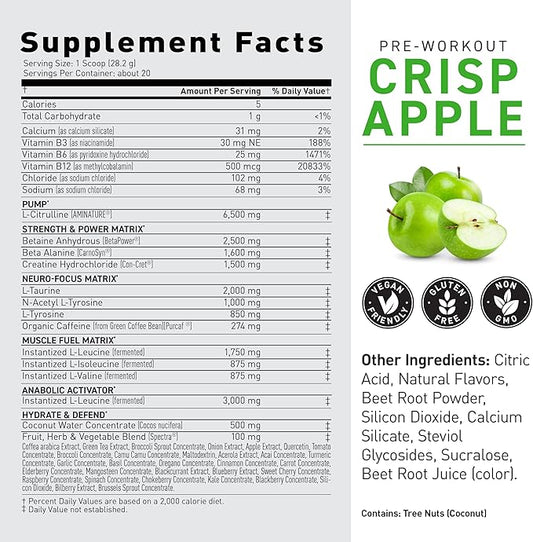 Kaged Original Pre Workout Powder | Krisp Apple | Pre-Kaged | Formulated with Creatine, Beta Alanine, Pure Caffeine | 20 Servings