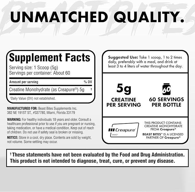 Creapure Creatine Monohydrate 300 Grams (60 Servings)