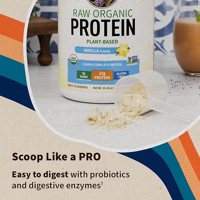 Garden of Life Protein Powder, Vegan Protein Powder, BCAA, Probiotics & Digestive Enzymes, Gluten & Lactose Free, Vanilla, 1.5 LB