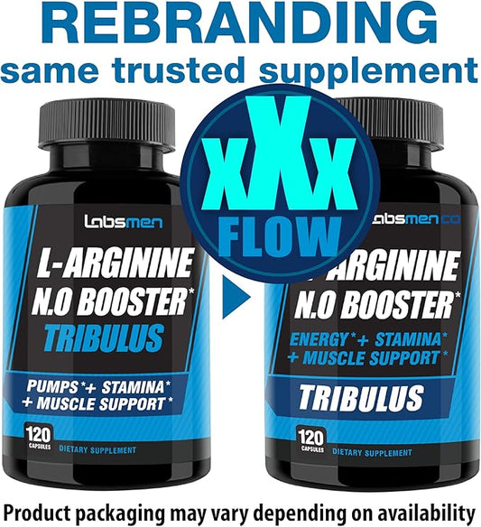 L Arginine Nitric Oxide Supplements for Men - Happy Wife, Happy Nights Help Increase Blood Flow Circulation, Muscle Pump Pre Workout, Male Endurance w/Tribulus - 2 Mons