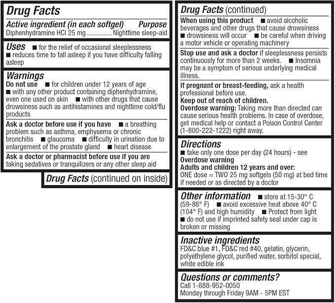 HealthA2Z Sleep Aid, Diphenhydramine HCl 25mg Softgels, Supports Deeper, Restful Sleeping, Non Habit-Forming (96 Softgels)