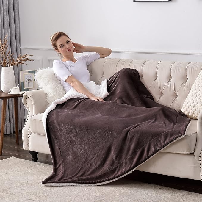SOCHOW Sherpa Fleece Throw Blanket, Reversible Super Soft Luxurious Plush Blanket Throw Size, Brown, 50x60 inches