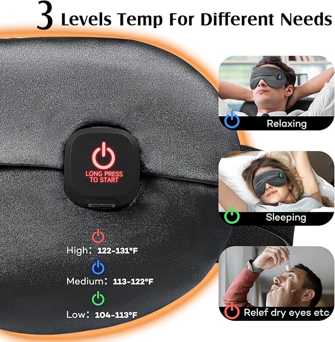 YFONG Cordless Heated Eye Mask for Dry Eyes, Warm Eye Compress for Stye, Blepharitis, Chalazion, MGD, Washable Heating Eye Mask for Sleeping, Travel, Office Nap, Perfect Light Blocking (Grey)