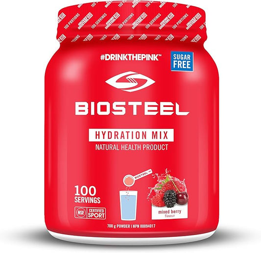 BioSteel Zero Sugar Hydration Mix, Great Tasting Hydration with 5 Essential Electrolytes, Mixed Berry, 100 Servings per Tub