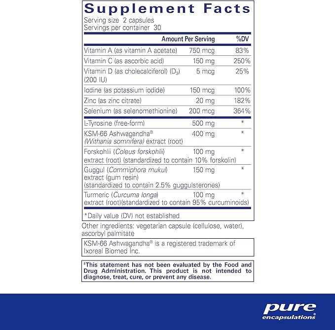 Pure Encapsulations Thyroid Support Complex - Supports Thyroid Health* - Antioxidant Infusion - with Ashwagandha & Iodine - Non-GMO & Vegetarian - 60 Capsules