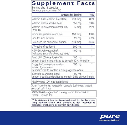 Pure Encapsulations Thyroid Support Complex - Supports Thyroid Health* - Antioxidant Infusion - with Ashwagandha & Iodine - Non-GMO & Vegetarian - 60 Capsules