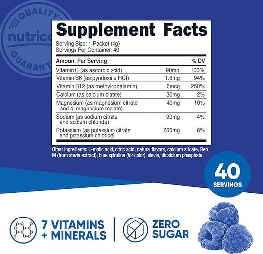 Nutricost Electrolytes Complex, Blue Raspberry Flavored, 40 Stickpacks - Advanced Hydration Complex