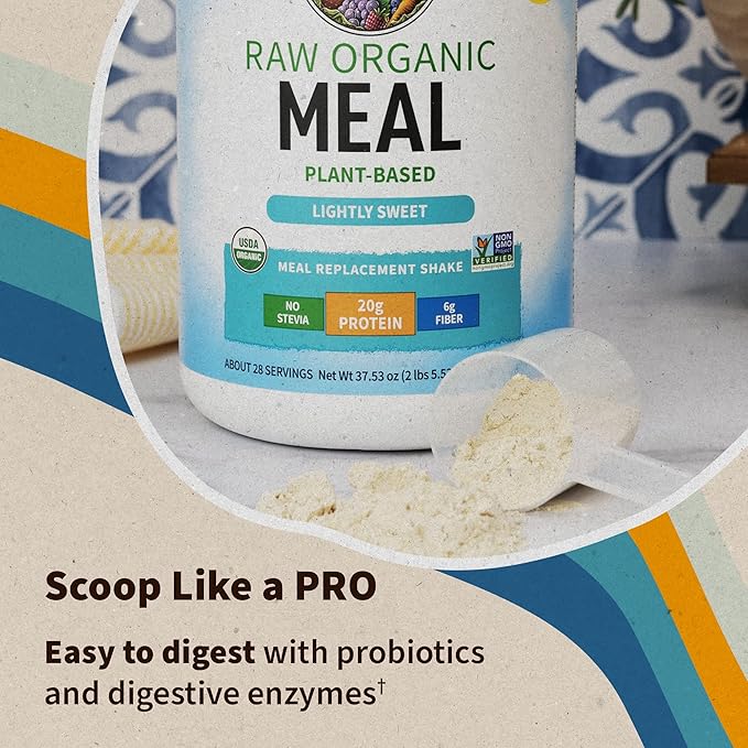 Garden of Life Meal Replacement Shakes, Vegan Raw Organic Protein Powder, Lightly Sweet Protein Powder with Plant Based Pea Protein, Sprouts, Greens, Probiotics, Dairy Free 28 Servings