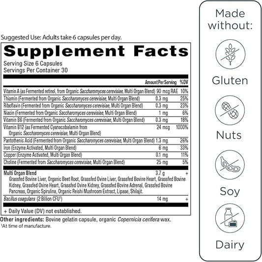 Ancient Nutrition Organ Supplements, Grass-Fed and Wild Organ Complex Capsules, Liver, Heart, Kidney Supports Organ, Cognitive, and Immune System Health, 180 Ct