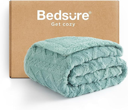 Bedsure Sherpa Fleece Throw Blanket for Couch - GentleSoft Fluffy & Cozy Cable Jacquard Tufted Throw for Women Gift, Thick and Warm Blankets for Winter, Sage Green, 50x60 Inches