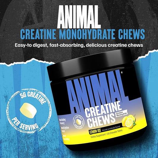 Animal Creatine Chews Tablets - Enhanced Creatine Monohydrate with AstraGin to Improve Absorption, Sea Salt for Added Pumps, Delicious and Convenient Chewable Tablets - Lemon Ice