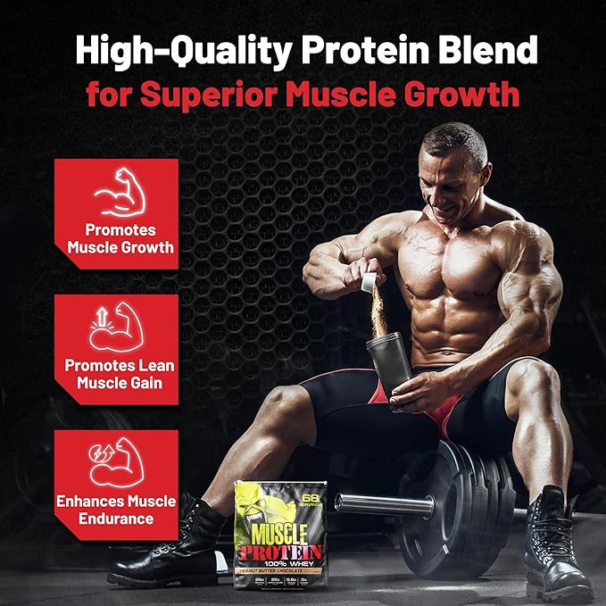 Muscle Protein Whey Powder [5 lbs/Pack of 1]– Cold Filtered, 25g Pure Protein, 6.6g BCAAs (Packaging May Vary) (10 Pound (Pack of 2), Peanut Butter Chocolate)