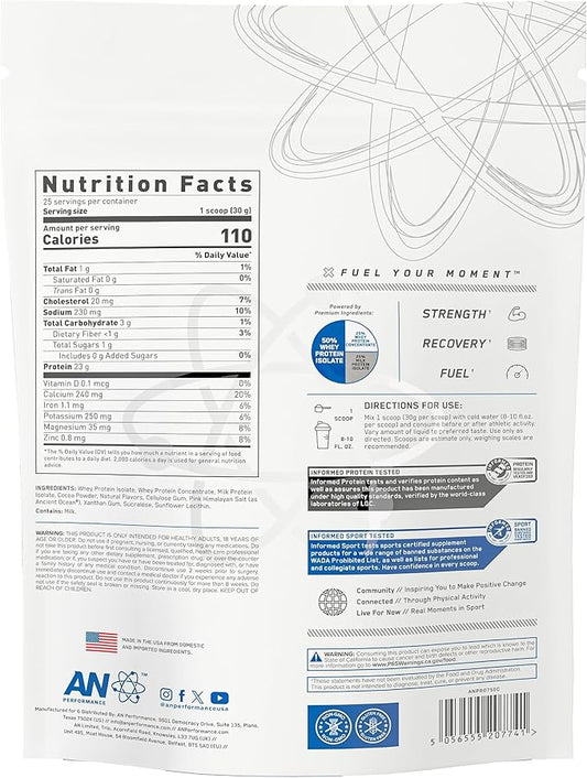 an Performance Whey Protein Powder | Chocolate | 23g Protein, 1g Sugar, 100 Calories | Gluten-Free, Low Carb, Low Fat | Keto Friendly | Essential Amino Acids | 25 Servings