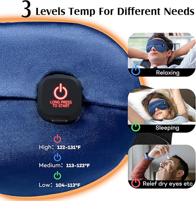 YFONG Cordless Heated Eye Mask for Dry Eyes, Warm Eye Compress for Stye, Blepharitis, Chalazion, MGD, Washable Heating Eye Mask for Sleeping, Travel, Office Nap, Perfect Light Blocking (Blue)