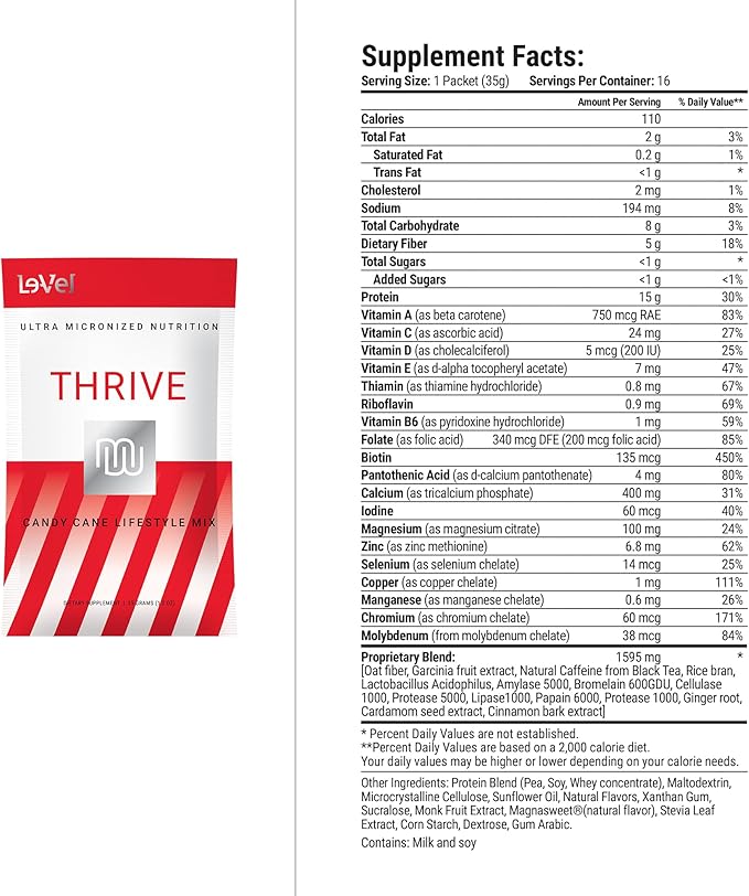 Thrive Protein Shake | 16 Packets (35g Each) | Gluten-Free, Pea Protein Blend, Probiotics, Fiber & Digestive Enzymes | Supports Lean Muscle (16 Packtes (Single Servings), Candy Cane)