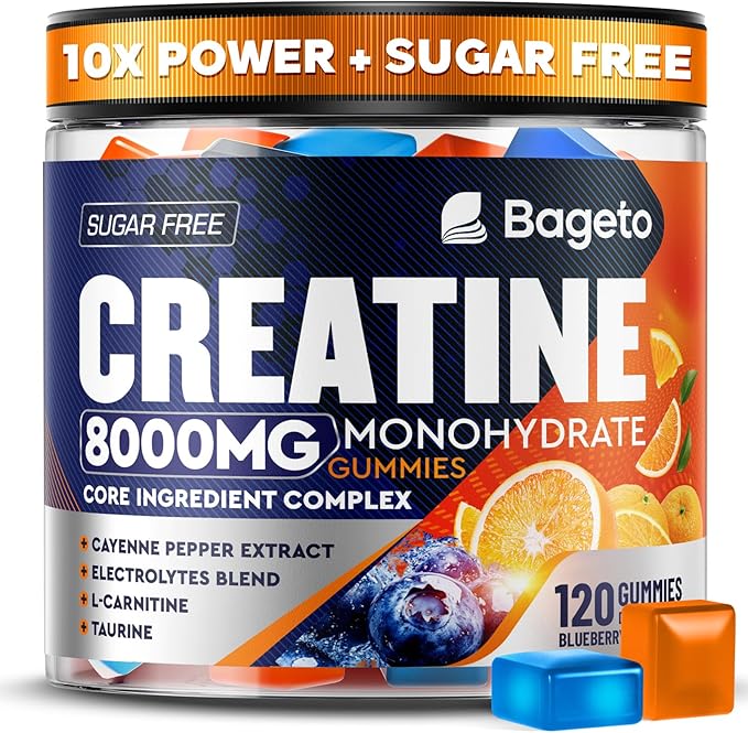 Creatine Monohydrate Gummies Complex 8000mg for Men and Women, Flavored and Chewable Creatine with Taurine, L-Carnitine, Electrolyte for Muscle Growth, Strength & Energy, 120pcs Pre Workout Gummies