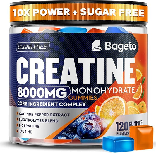 Creatine Monohydrate Gummies Complex 8000mg for Men and Women, Flavored and Chewable Creatine with Taurine, L-Carnitine, Electrolyte for Muscle Growth, Strength & Energy, 120pcs Pre Workout Gummies