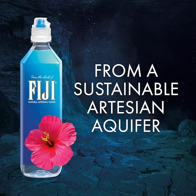 FIJI Natural Artesian Bottled Water 700mL / 23.7 Fl Ounce (Pack of 12) - Sports Cap - 100% Natural Electrolytes
