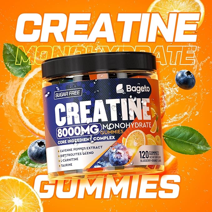 Creatine Monohydrate Gummies Complex 8000mg for Men and Women, Flavored and Chewable Creatine with Taurine, L-Carnitine, Electrolyte for Muscle Growth, Strength & Energy, 120pcs Pre Workout Gummies