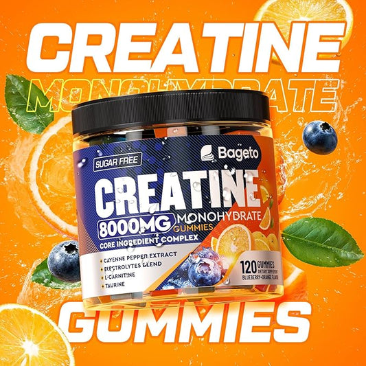 Creatine Monohydrate Gummies Complex 8000mg for Men and Women, Flavored and Chewable Creatine with Taurine, L-Carnitine, Electrolyte for Muscle Growth, Strength & Energy, 120pcs Pre Workout Gummies