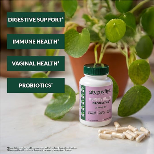 Greens First Women’s Health Probiotics - Probiotic for pH Balance - 20 Billion CFU - Support for Digestive, Immune & Vaginal Health Non-GMO/Gluten-Free/Dairy-Free/Soy-Free (30 Vegetable Capsules)