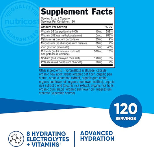Nutricost Electrolyte Complex Advanced Hydration (120 Capsules) - 8 Hydrating Electrolytes & Vitamins, Gluten Free, Non-GMO, Vegetarian