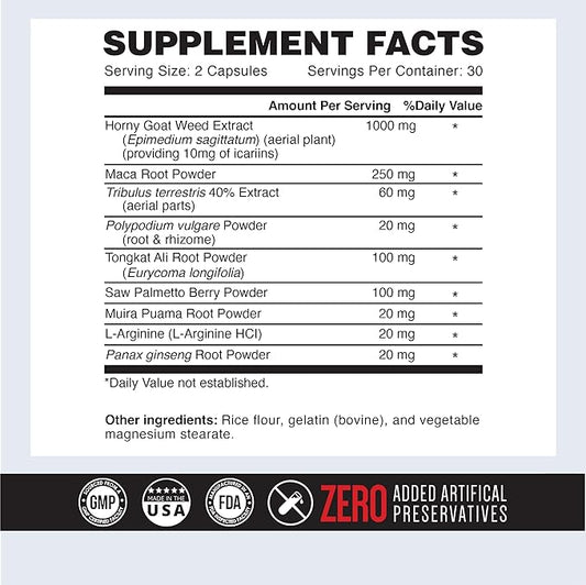 ONL Testosterone Supplement for Men - Major Load Testosterone Booster with Horny Goat Weed & Maca Root - Tongkat Ali Energy Pills for Stamina & Strength - Test Booster 60 Capsules (2pk)