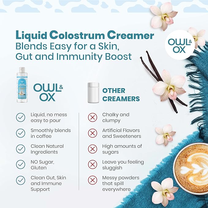 Bovine Colostrum with MCT Oil, Lactoferrin, IgG by Owl & Ox | Grass Fed, US Based | Skin Health, Gut Health and Immune Support | Sugar Free, Keto Friendly, Non GMO