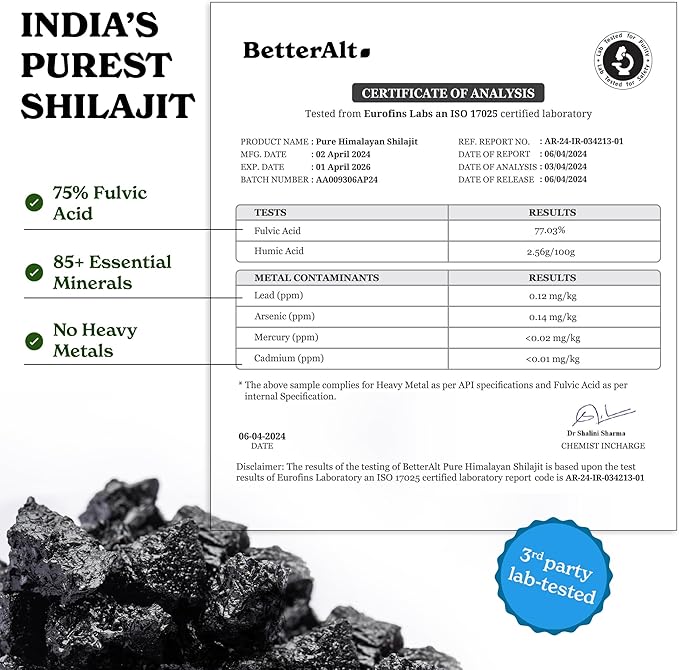 Pure Himalayan Shilajit Resin | High Potency for Men & Women | 75 Servings for Stamina and Muscle Building, 85+ Trace Minerals, 75% Fulvic Acid, with Lab Test Report, 400mg