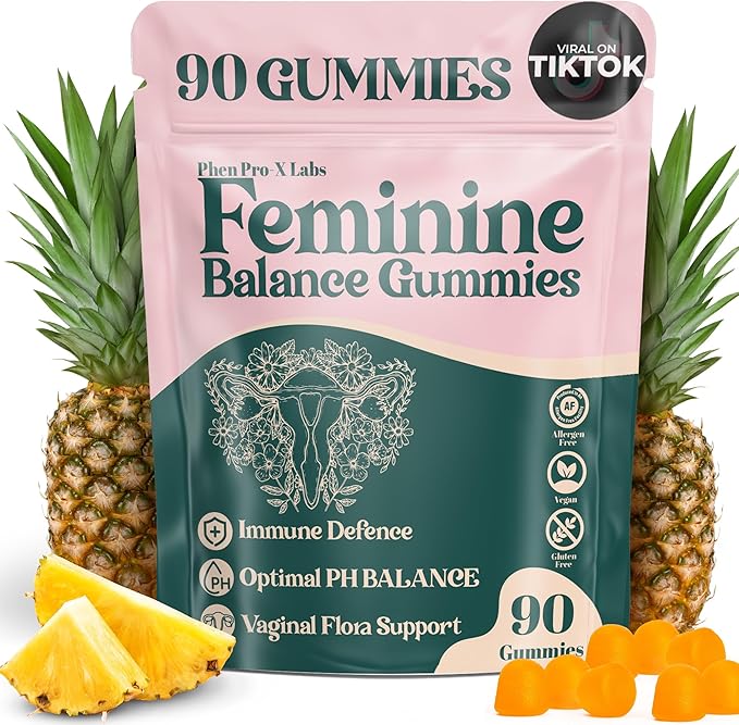 Premium Feminine Balance Gummies for Women’s - Hawaiian Pineapple Gummies for Women pH, 4-in-1 Benefits Includes pH Balance, Healthy Odor, Flora and Immune Support -90 Count (Vegan & Gluten-Free)
