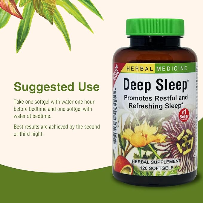 Herbs Etc. Deep Sleep Softgels - Herbal Sleep Support Supplement - Rest & Calming Support with Passionflower, Chamomile & Lemon Balm - 120 Softgels (120 Servings) - 2 Pack
