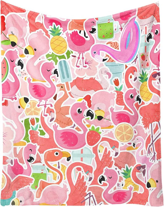 Flamingo Blanket Gifts - 50 x 60 Inches Funny Flamingo Throw for Teens - Pink Fluffy Warm Cozy Blankets for Sofa