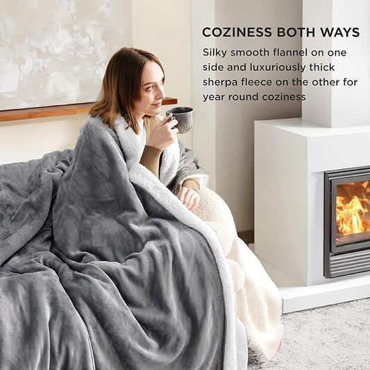 Bedsure GentleSoft Sherpa Fleece Throw Blanket for Couch - Thick and Warm Blanket for Winter, Soft Fuzzy Plush Throw Gift for Women, Grey, 50x60 Inches