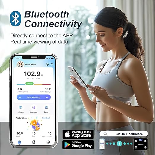 Digital Scales for Body Weight, Bathroom Weighing Scales Body Weight with App, Smart Bluetooth Body Scale for Fitness Tracking,Soft Non-Slip Feet,Body Composition Monitor 400lb/180kg