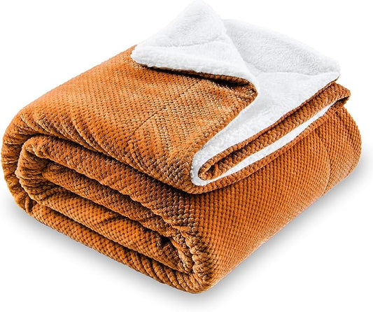 SOCHOW Waffle Sherpa Fleece Throw Blanket, Super Soft Fuzzy Warm, Lightweight Fluffy Reversible Plush Blanket for Bed Sofa Couch, 60 x 80 Inches Burnt Orange