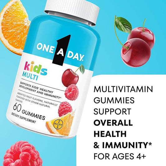 One A Day Kids Multivitamin Gummies, Kids Vitamins with Vitamin C, D, E & Zinc for Immune Support, Childrens Gummy Vitamins, Assorted Fruit Flavors, 60ct (Packaging May Vary)