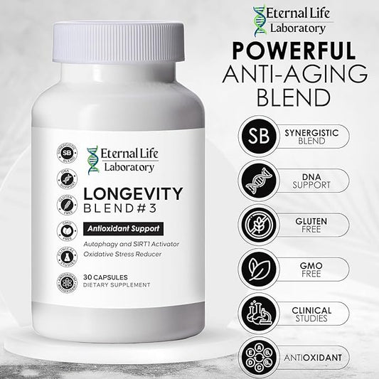 Longevity Blend #3 - Resveratrol 98% with Fisetin Pterostilbene Spermidine, Anti Aging, Oxidative Stress Reducer, Antioxidant Supplement, AMPK Activator