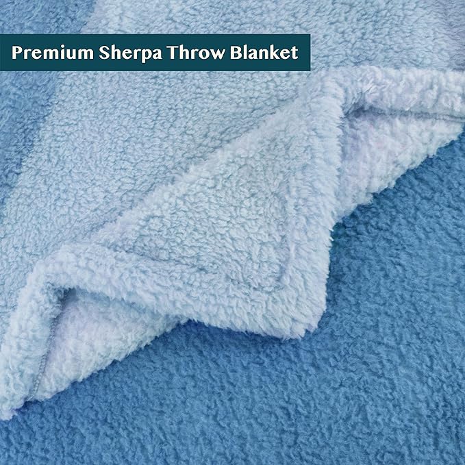 PAVILIA Fluffy Sherpa Throw Blanket Ombre | Gradient Plush, Soft, Fuzzy, Decorative Accent Throw Blanket for Couch Sofa Bed | Cozy Warm Decorative Furry Faux Fur Blanket, 50x60 Inches Sea Blue