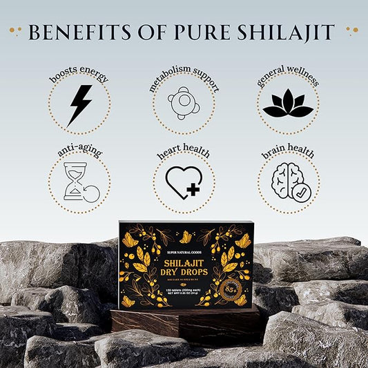 Pure Shilajit Resin Dry Drops - High Potency, Grade A, 100% Pure with Fulvic Acid & 85+ Trace Minerals for Better Energy Metabolism & Immune Support | 60 Easy-to-Take Tablets for Men & Women