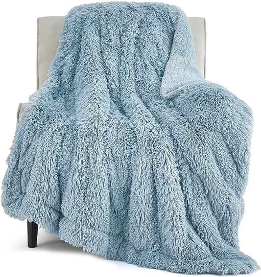 Bedsure GentleSoft Fluffy Light Sky Blue Throw Blanket, Dusty Baby Blue Decor Gifts for Women Men, Soft Cozy Fuzzy Plush Warm Minky Thick Sherpa Fleece Faux Fur Throw Blanket for Couch Bed, 50x60