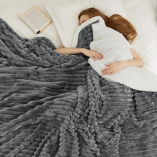 Bedsure Sherpa Blanket Queen Size for Bed - Super Soft, Cozy Fleece Thick Warm Blanket for Winter, GentleSoft Home Room Decor, Dark Grey, 90x90 Inches