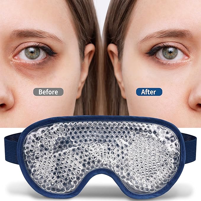 Cooling Eye Mask with Gel Bead, Reusable Cold Compress Ice Pack Sleeping Eye Cooling Pads for After Eyelid Surgery, Puffiness, Puffy Eyes, Headache, Migraine Relief(Navy Blue)