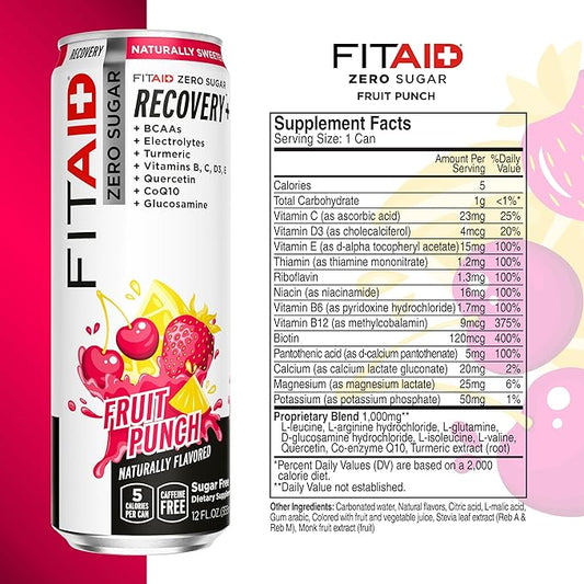 Lifeaid Fitaid Recovery Drink, Fruit Punch, Zero Sugar, Vegan, Kosher, Keto Friendly, Gluten Free, 12 Fluid Ounce (Pack of 12)