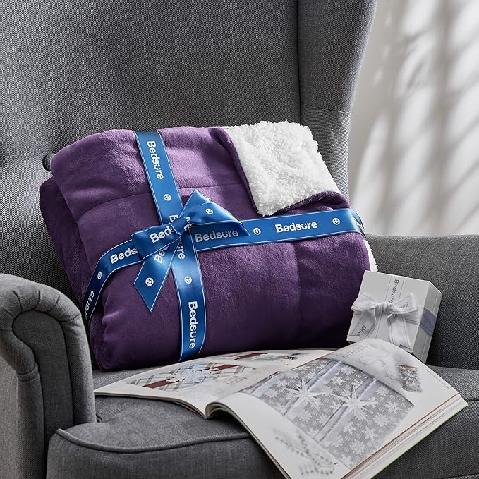 Bedsure GentleSoft Sherpa Fleece Blankets King Size for Bed - Thick and Warm, Soft Fuzzy Plush King Blanket for Winter, Purple, 108x90 Inches