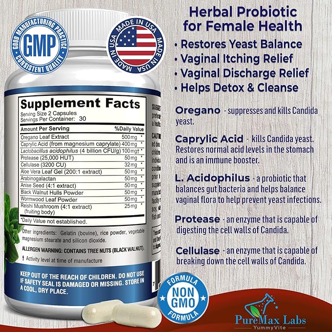 Balance Complex for Women - for Vaginal Health, Herbal Detox & Cleanse, Vaginal Probiotics, Supports Healthy Intestinal Flora, Helps with Yeast Infections 60 Capsules