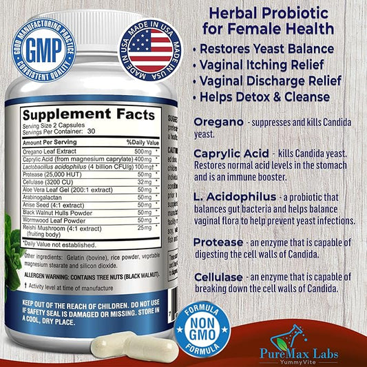 Balance Complex for Women - for Vaginal Health, Herbal Detox & Cleanse, Vaginal Probiotics, Supports Healthy Intestinal Flora, Helps with Yeast Infections 60 Capsules